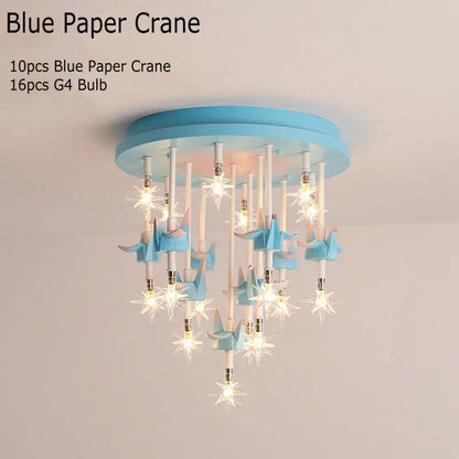 Decorbites™ Kinder Harz Pferd Papierkranich Deckenleuchte – Blau Rosa LED Schlafzimmerlampe