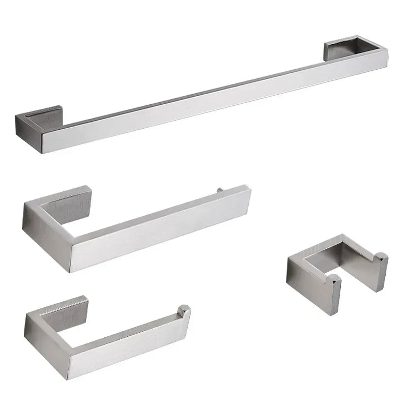 Decorbites™ Gebürstetes Badezimmereinrichtungs-Set: Bademantel-Haken, Handtuchhalter, Regal, Toilettenpapierhalter, Zahnbürstenständer