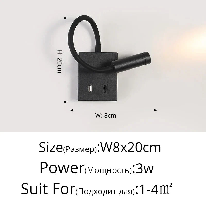 Decorbites™ LED-Nachttisch-Wandleuchte mit USB-Anschluss & Schalter – Modernes nordisches Design
