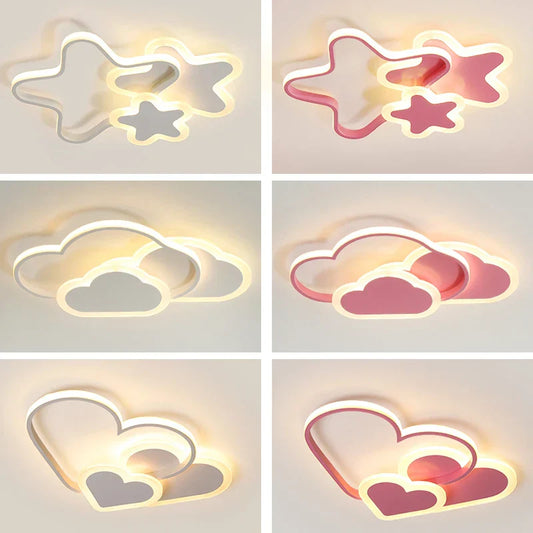 Decorbites™ Kinderzimmer LED-Deckenleuchte: Modern, kreativ, weiß & rosa Pentagramm-Lampen