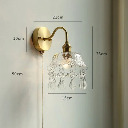 DecorBites™ Glass Copper LED Wall Lights with Pull Chain Switch for Home Bedroom Bathroom Mirror