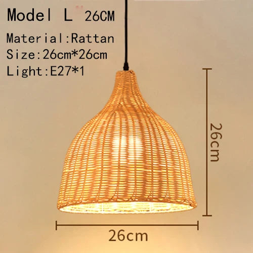 Handwoven Rattan Bamboo Pendant Light in Black