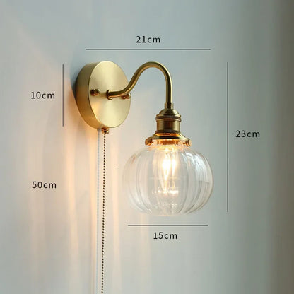 DecorBites™ Glass LED Bathroom Mirror Light Pull Chain Copper Wall Sconce