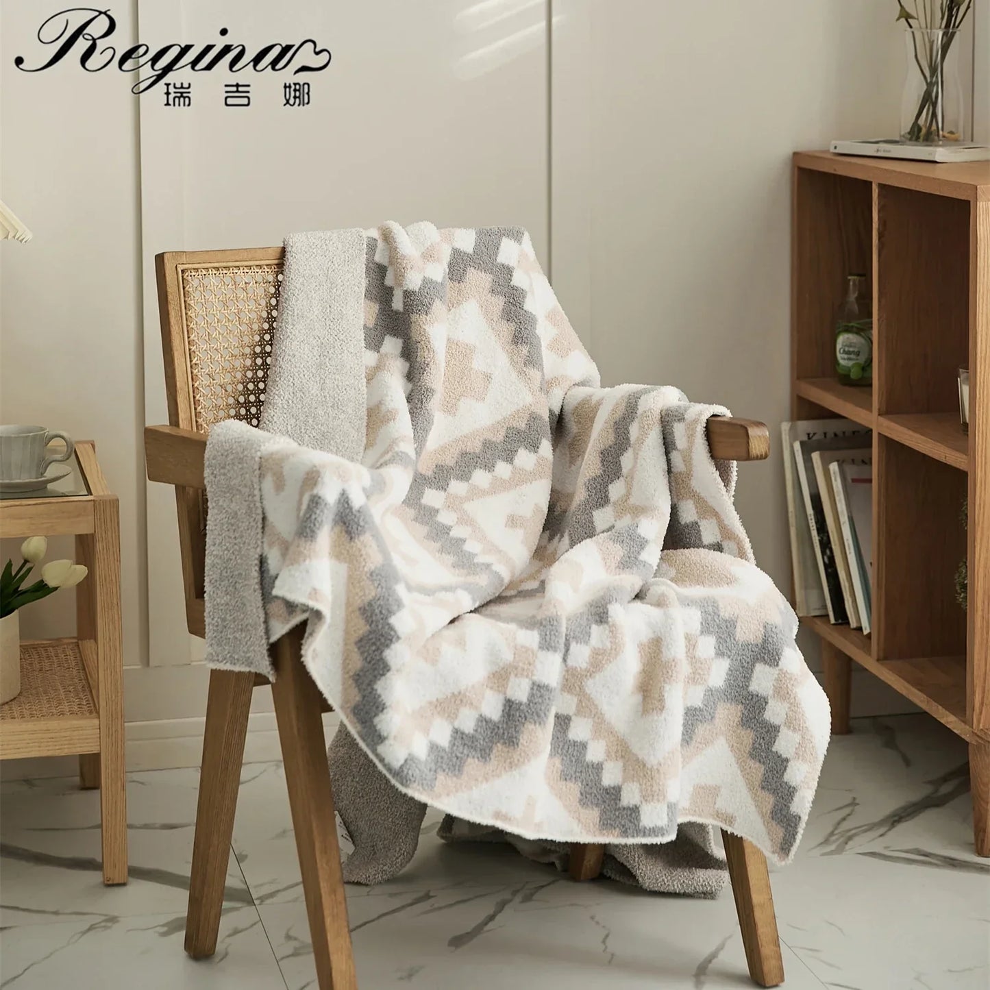 DecorBites™ Knitted Geometric Quilt Blanket – Soft & Cozy Home Decor Blanket