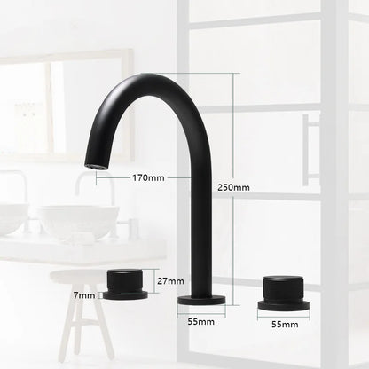 DecorBites™ Black & Brushed Gold Basin Faucets: Total Brass 3-Hole Waterfall Sink Faucet