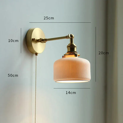 DecorBites™ Glass LED Bathroom Mirror Light Pull Chain Copper Wall Sconce