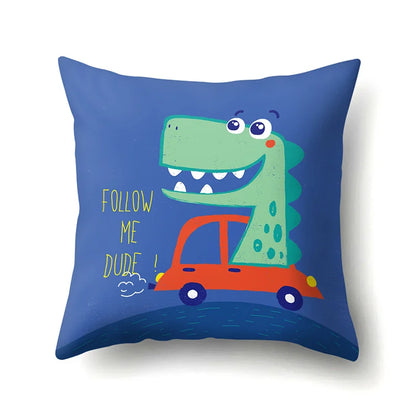 Decorbites™ Dino-Baby-Kissenbezug: Süßer Dino-Auto-Fahrer-Buchstaben-Kissenbezug für Schlafzimmer-Dekoration