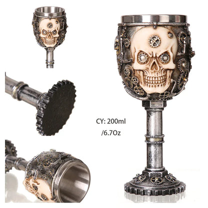 Decorbites™ Drachenschädel-Becher: Gotisches Harz Edelstahl-Weinglas für Cocktailbar-Partys