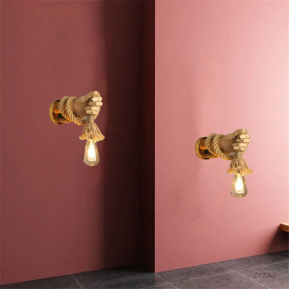 DecorBites™ Hand Shape Wall Light Industrial Loft Hemp Rope E27 Wall Lamp