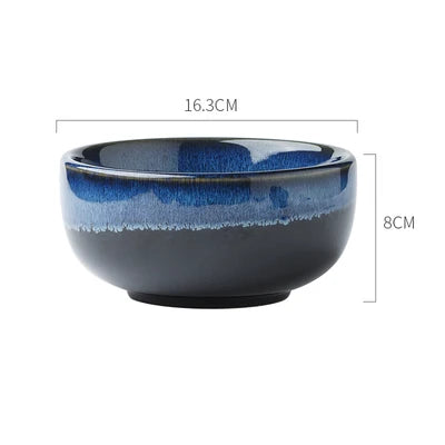 DecorBites™ Japanese Blue Ceramic Tableware Set - Rice Bowl, Plate, Spoon, Udon Ramen Bowl, Soup Dish