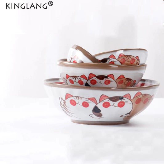 Decorbites™ Japanischer Stil Handgefertigte Glückskatze Keramikschüssel - Umweltfreundliche Porzellanschüssel