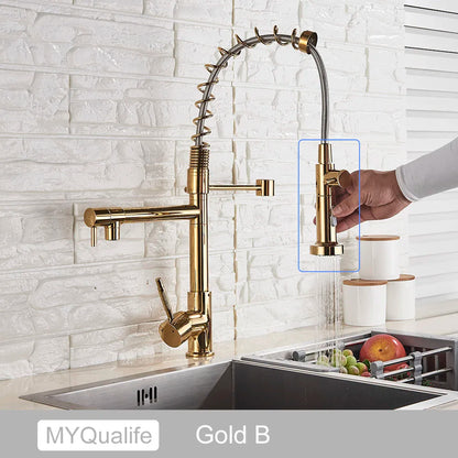 DecorBites™ Black Brass Kitchen Faucet with Dual Spout, 360 Rotation, Deck Mounted