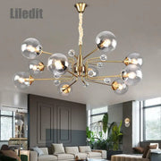 Gold Glass LED Chandelier 10-Head Clear Shades