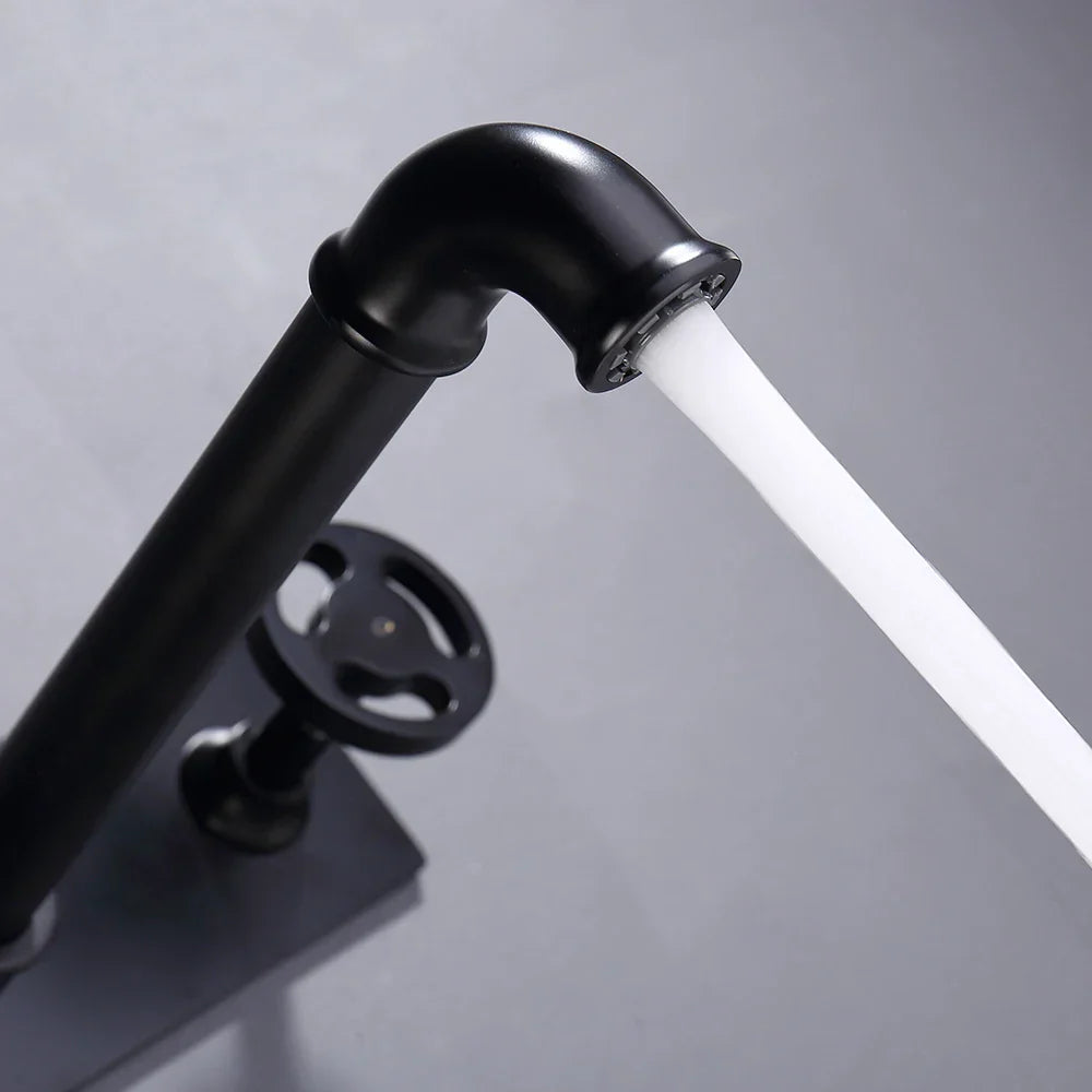 DecorBites™ Industrial Style Wall Mounted Black Basin Faucet with Dual Handles