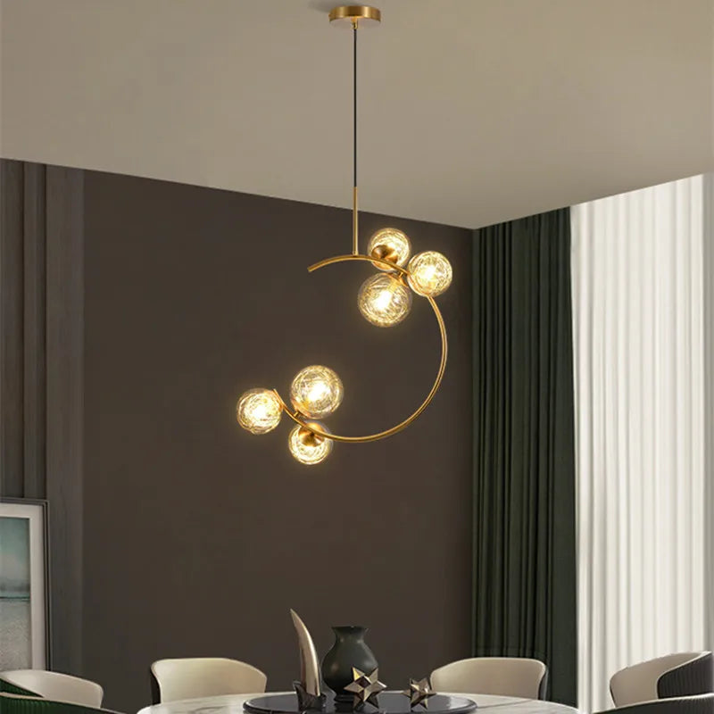 Gold Glass Ball Chandelier 6-Head Clear Spheres
