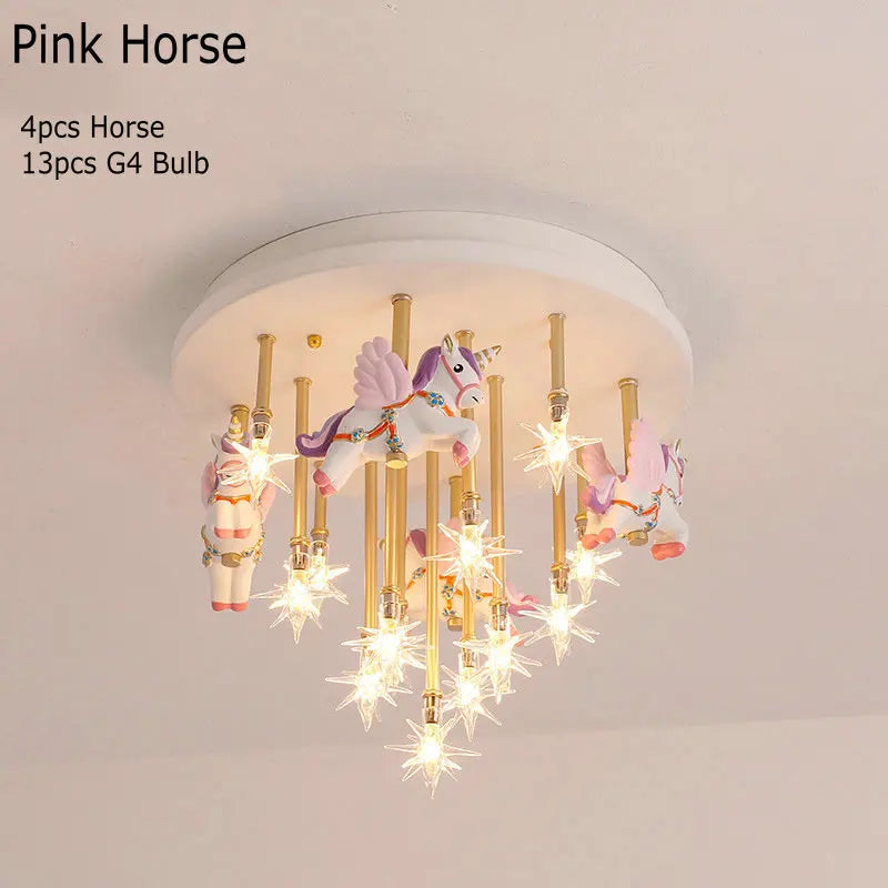 Decorbites™ Kinder Harz Pferd Papierkranich Deckenleuchte – Blau Rosa LED Schlafzimmerlampe