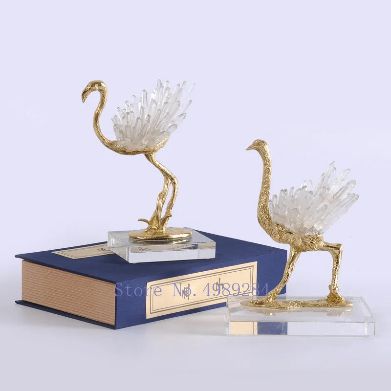 Copper Crystal Crane Decor