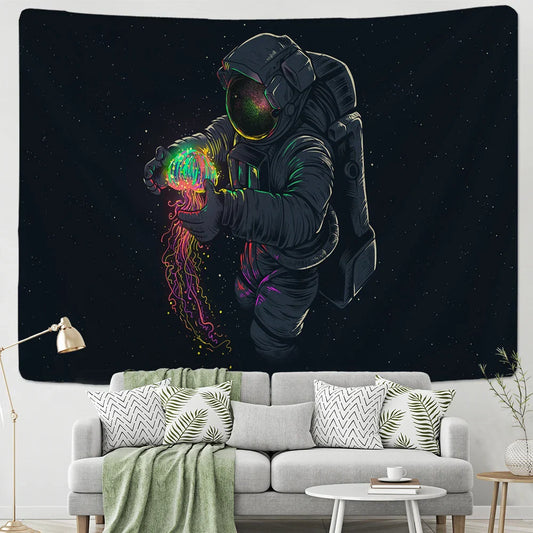 Decorbites™ Qualle Interstellarer Himmel Wandbehang: Astronautendesign für Boho-Wohnheime-Dekoration
