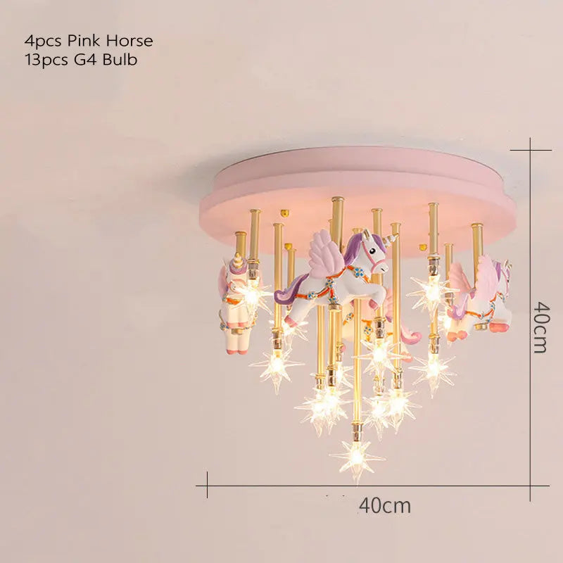 Decorbites™ Kinder Harz Pferd Papierkranich Deckenleuchte – Blau Rosa LED Schlafzimmerlampe