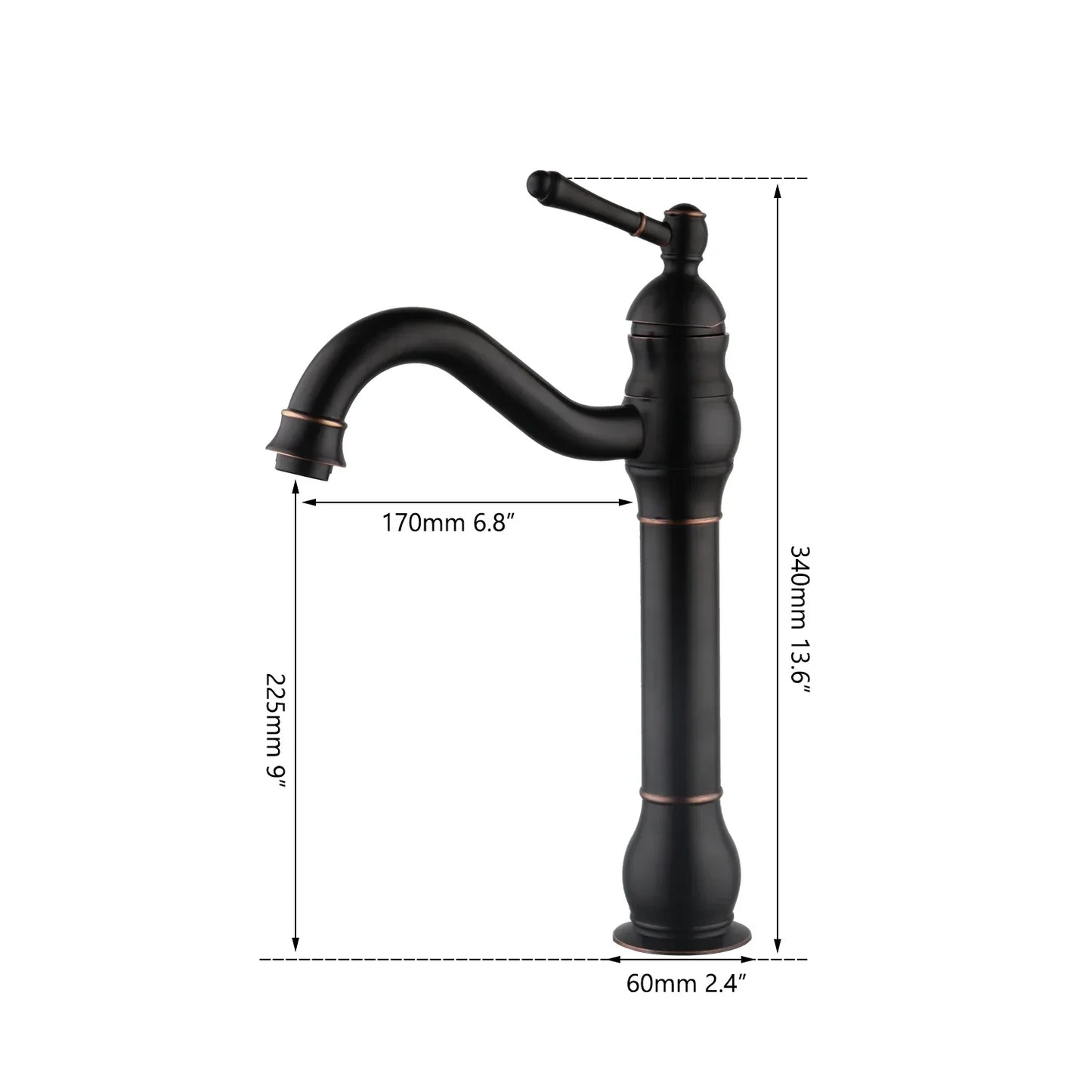 Decorbites™ Schwarzes Keramik-Waschbecken mit handgemaltem Wasserfall-Design und Messing-Wasserhahn