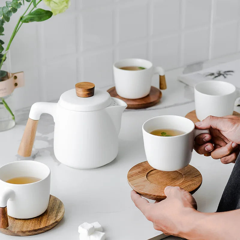 Decorbites™ Japanischer Stil Keramik-Teekanne-Set mit Holzgriff | Hitzebeständiges Borosilikatglas