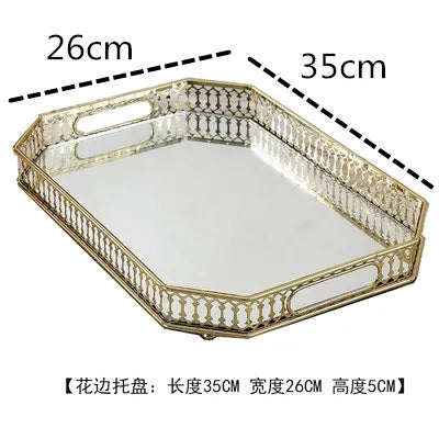 Decorbites™ Elegantes Goldspiegel-Glas-Aufbewahrungstablett für Schmuck und kleine Gegenstände