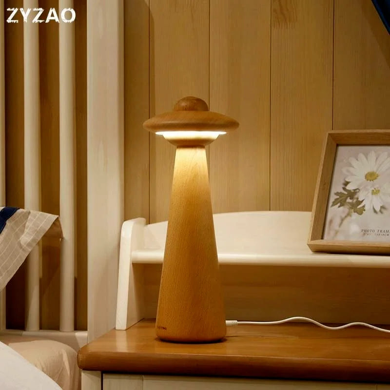 Decorbites™ Kinder-UFO-Holz-LED-Tischleuchte: Modern, dimmbar, Cartoon-Design, ideal für das Kinderzimmer