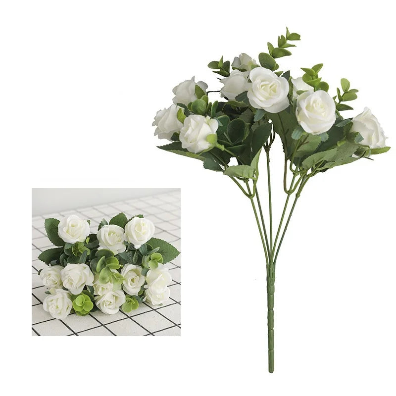 DecorBites™ 5-Fork 11 Roses Bouquet for Home Decor – Small Fresh Korean Style Simulation