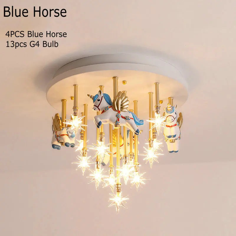 Decorbites™ Kinder Harz Pferd Papierkranich Deckenleuchte – Blau Rosa LED Schlafzimmerlampe