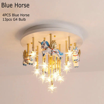 Decorbites™ Kinder Harz Pferd Papierkranich Deckenleuchte – Blau Rosa LED Schlafzimmerlampe