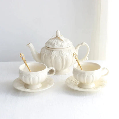 DecorBites™ French Garden Cream Ceramic Tea Cup Saucer Set for Elegant Afternoon Tea