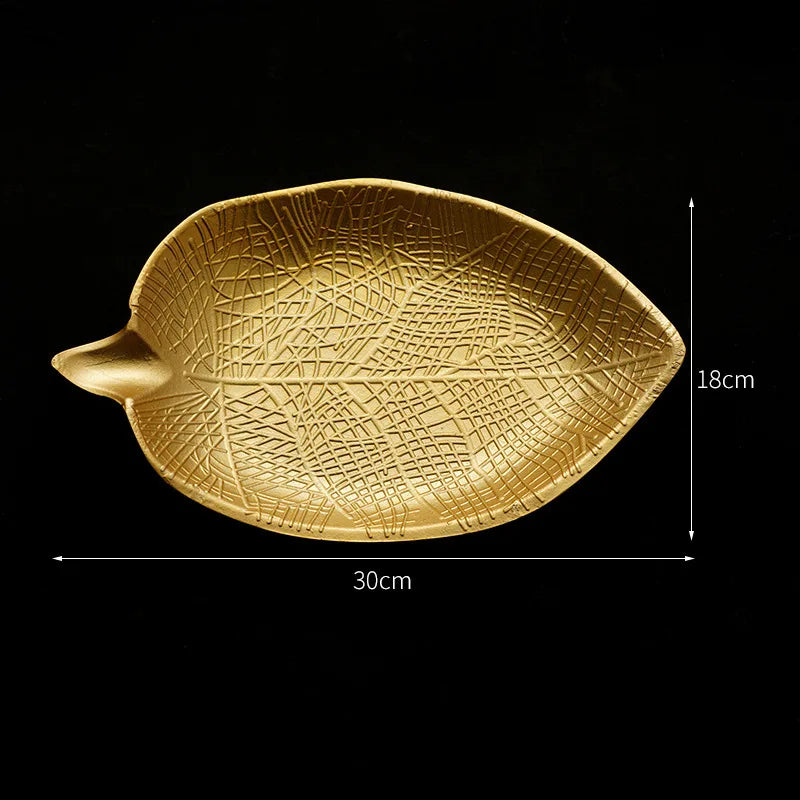 DecorBites™ Gold Leaf Plate: Luxury Decorative Tray for Jewelry, Candy, Fruit & Trinkets