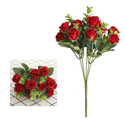 DecorBites™ 5-Fork 11 Roses Bouquet for Home Decor – Small Fresh Korean Style Simulation