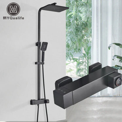 Decorbites™ Schwarze Messing-Duscharmatur mit 8" Regendusche und Wannenarm
