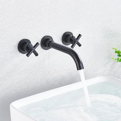 DecorBites™ Golden Dual Handle Wall Mounted Basin Faucet