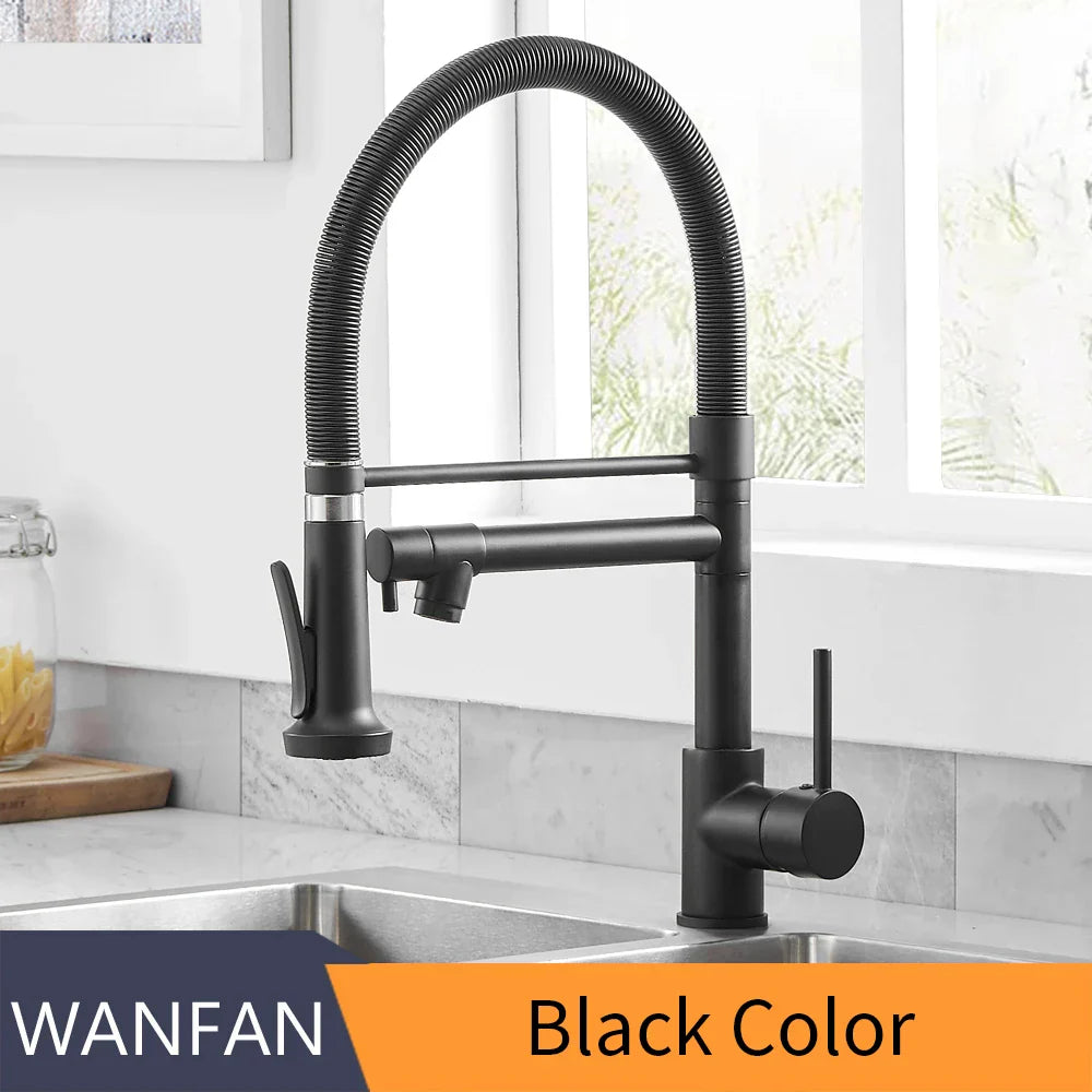 Brass Dual Spout Faucet Retractable Kitchen