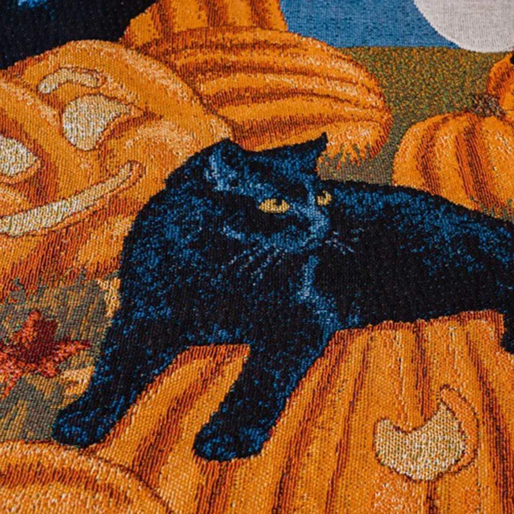 Decorbites™ Halloween-Schwarze-Katze-Gestrickte-Decke – Gemütlicher Sofawurf für Herbst/Winter