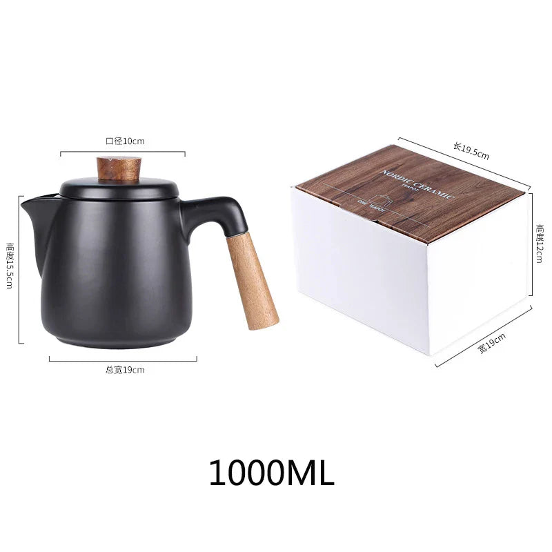 Decorbites™ Japanischer Stil Keramik-Teekanne-Set mit Holzgriff | Hitzebeständiges Borosilikatglas