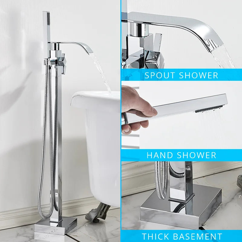 Decorbites™ Gold Badewannenarmatur-Set Heißes und Kaltes Wasser Duschmischer Hahn Wasserfall Bodenständer