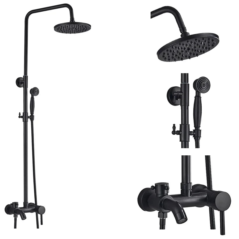 Decorbites™ Schwarzes Messing Bad-Duscharmatur-Set mit Handbrause und Wannenarmatur