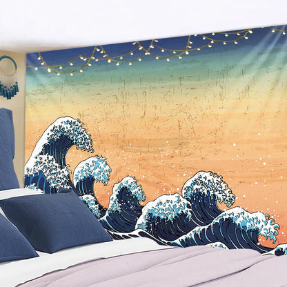 DecorBites™ Kanagawa Waves Hanging Tapestry: Boho Sun Wall Tapestries, Bedspread, Yoga Mat