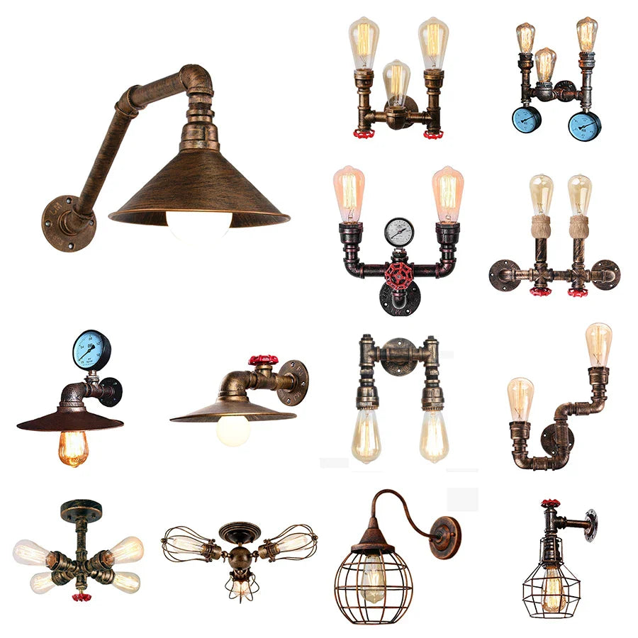 Decorbites™ Eisen Rost Wasserrohr Wandlampen Retro Vintage E27 Wandleuchte für Heimdekoration