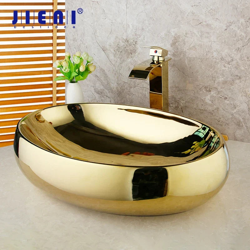 Gold Ceramic Basin Sink Set