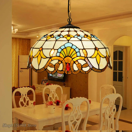 Decorbites™ Barock Tiffany Anhängerleuchte Buntglas Kronleuchter für Zuhause Esszimmer E27