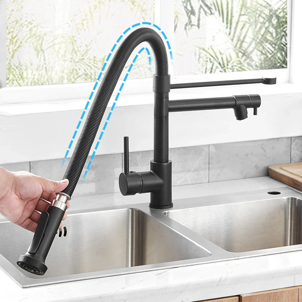 Brass Dual Spout Faucet Retractable Kitchen