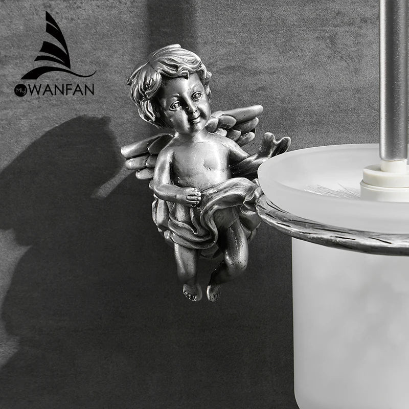 Decorbites™ Klassisches Engel-Messing-Toilettenbürsten- und Halter-Set für das Badezimmer