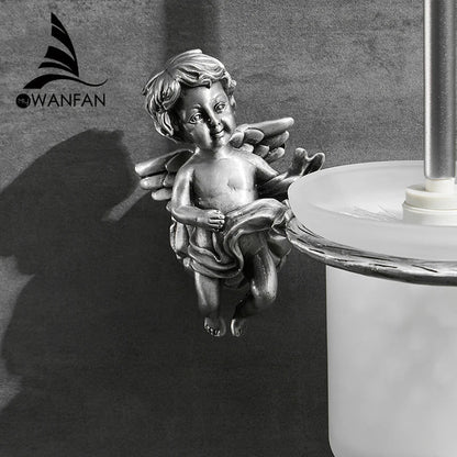 Decorbites™ Klassisches Engel-Messing-Toilettenbürsten- und Halter-Set für das Badezimmer