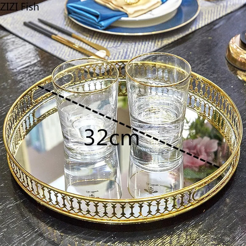 Decorbites™ Elegantes Goldspiegel-Glas-Aufbewahrungstablett für Schmuck und kleine Gegenstände