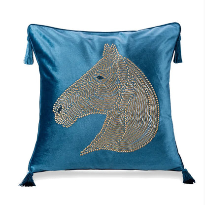 DecorBites™ Gold Rhinestone Square Pillow Case with Tassels Luxury Accent Decorative Cover