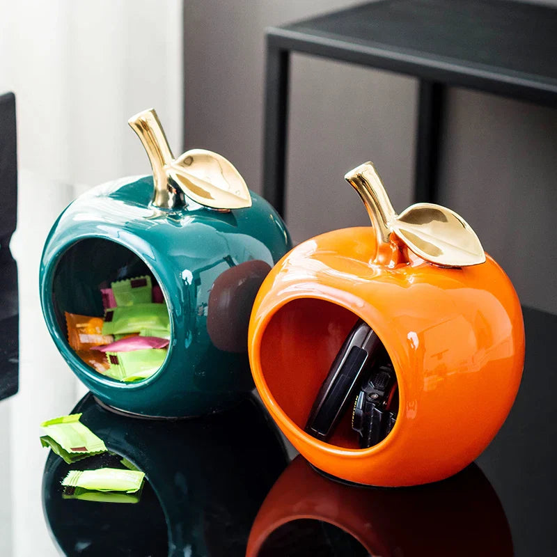 Decorbites™ Vergoldete Keramik-Apfel-Aufbewahrungsbox für Heimdekoration und Organisation